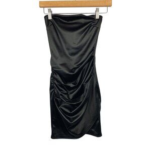 Windsor Black Satin Ruched Strapless Dress XS